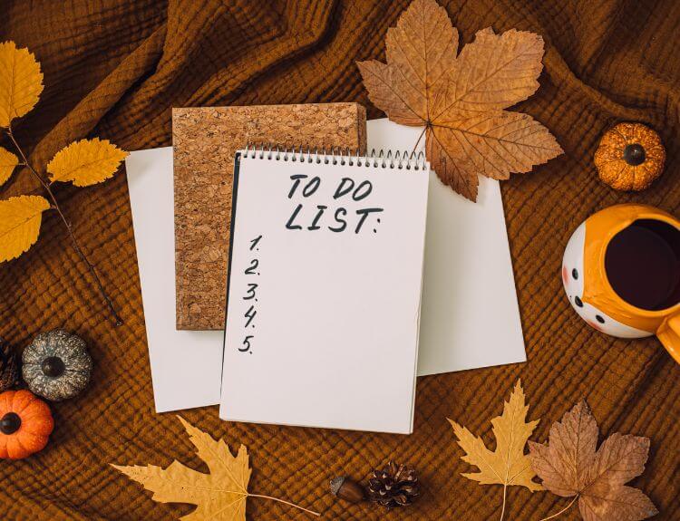 A fall-themed checklist showing seasonal tasks made easier with a personal assistant in Edmonton.