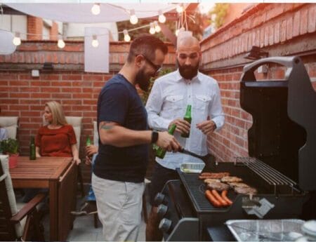 People having a BBQ Party in Edmonton for the Oilers, prepared by TimeSquared Personal Concierge Services.