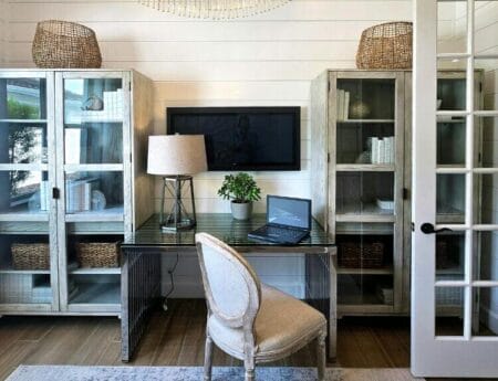 Professionally staged home office in Edmonton with warm lighting and organized layout for winter home sales.